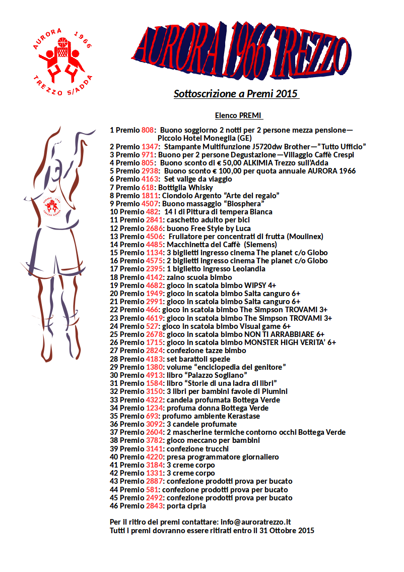Numeri estratti sottoscrizione 2015